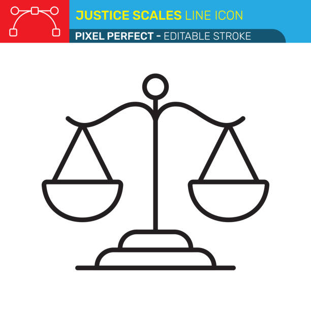 ilustraciones, imágenes clip art, dibujos animados e iconos de stock de icono de línea de escalas de justicia - píxel perfecto - trazo editable - interfaz de usuario, iconos vectoriales ux. - balanzas de la justicia