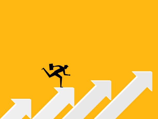 istock Career advancement concept. Businessman running on the arrow that grows 2192251459