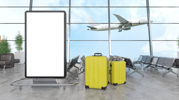 istock Airport Waiting Area With Luggages and Empty Mock up Billboard Screen 2192253567