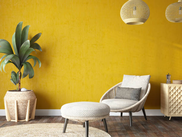 istock Cozy Interior with Empty Yellow Wall and Armchair 2192253573