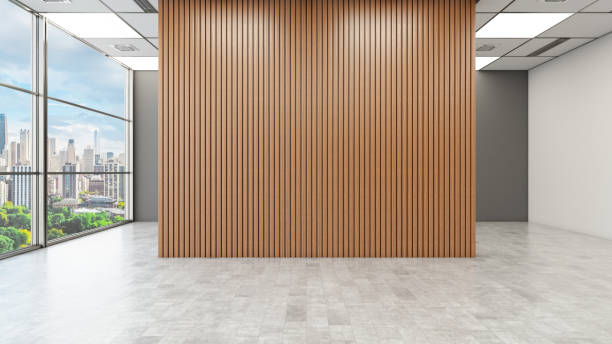istock Empty Unfurnished Office Space with a Wooden Wall 2192253601