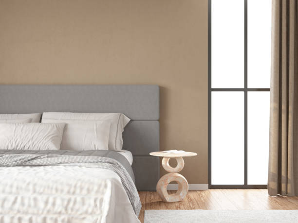 istock Modern Beige Bedroom with a Window and Empty Wall 2192253874