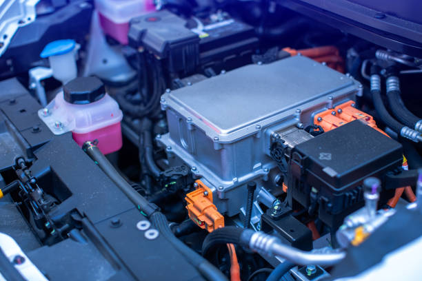 istock EV engine car engine block under hood electric vehicle high power and environmentally friendly zero emission. Chassis of the electric car with powertrain and power connection. 2192255634