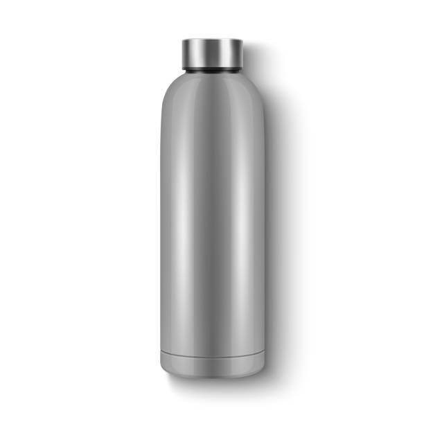 istock Vector Realistic 3D Blank Glossy Reusable Water Bottle with Steel Bung Closeup Isolated. Design Template of Packaging Mockup. Front View 2192256737