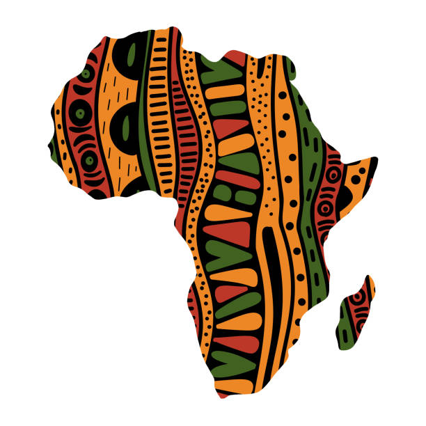 Africa map, decorative silhouette of African continent with traditional African ethnic pattern ornament. Vector logo design for Black History Month and Juneteenth.