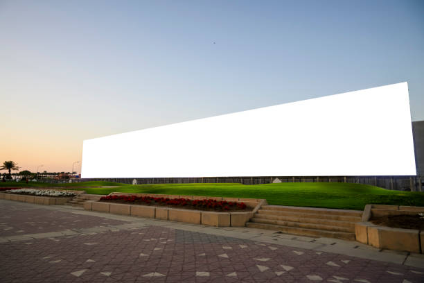 istock Huge long billboard on the side of the road, empty and white 2192257818
