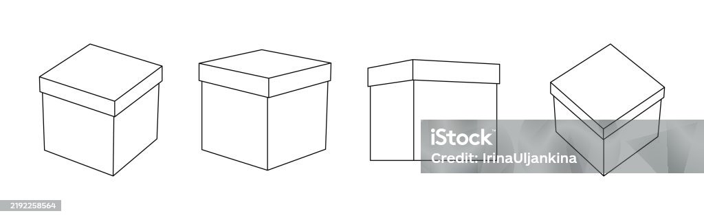 Perspective Box Vector Set Of Gift Boxes Contour Drawing Linear Perspective Different Angles ...