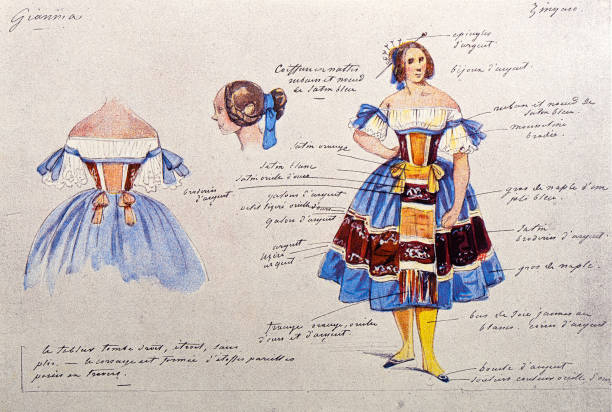 Antique image from French magazine, Theatre costumes