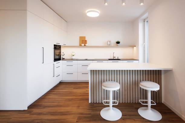 istock Modern Minimalist Kitchen with White Cabinets and Island 2192260643