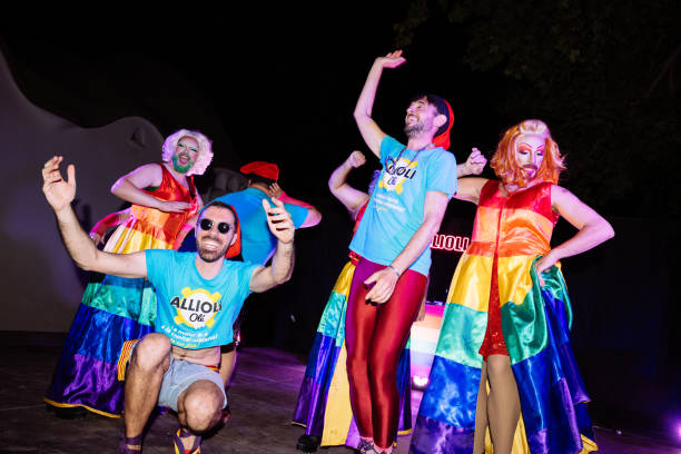 istock Drag queens and supporters dancing on stage at night celebrating pride 2192261689