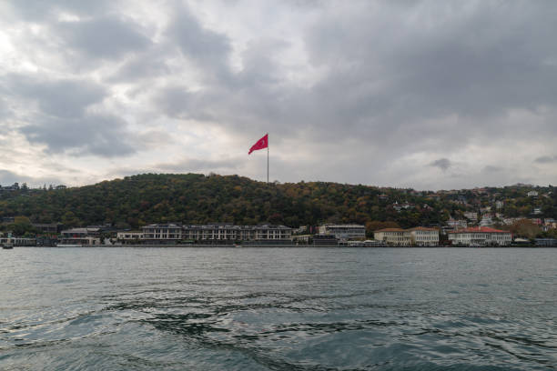 View of waterfront seaside houses on Bosphorus in Istanbul, Turkey