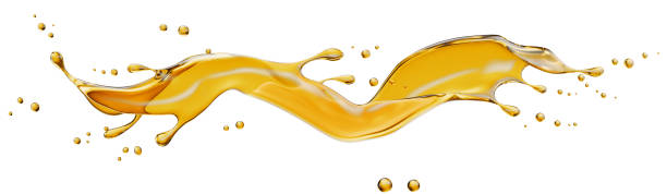 istock golden oil splash isolated on a white background. 3d render 2192272187