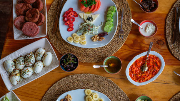 istock Breakfast table set with organic foods. 2192274352