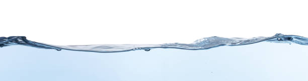 isolated rippled waterline on white background with underwater side view closeup, abstract background texture banner with copy space