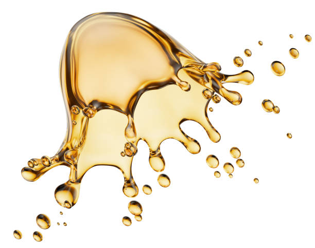 istock golden oil splash isolated on a white background. 3d render 2192281342