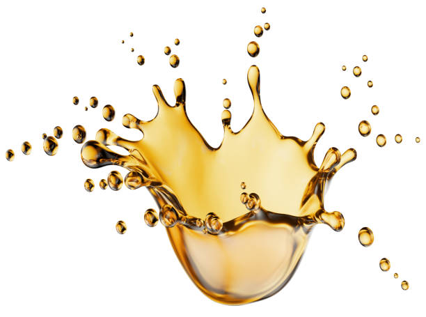 istock golden oil splash isolated on a white background. 3d render 2192281365