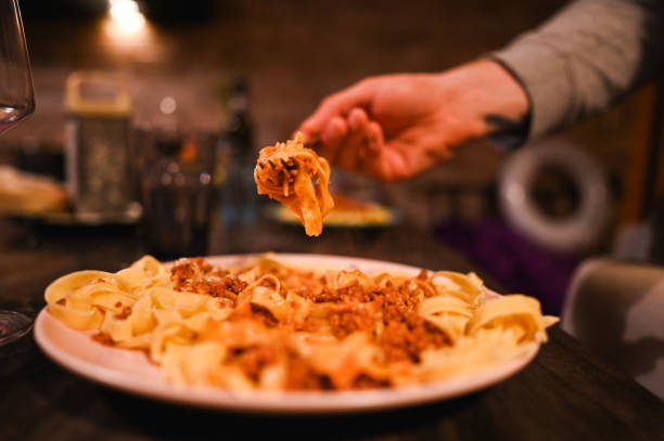 Homemade tagliatelle with Ragu sauce.