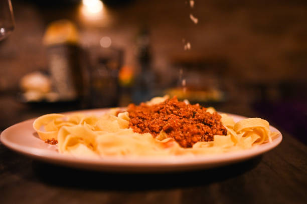 food pasta tagliatelle with ragu.