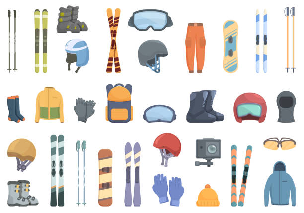 istock Ski equipment rental icons set cartoon vector. Winter travel 2192294679