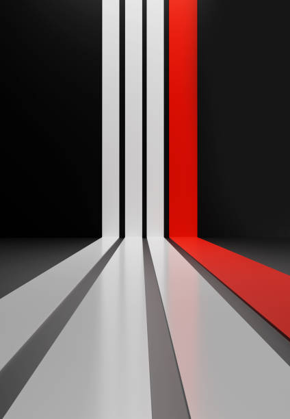 Abstract red and white  stripes isolated on black