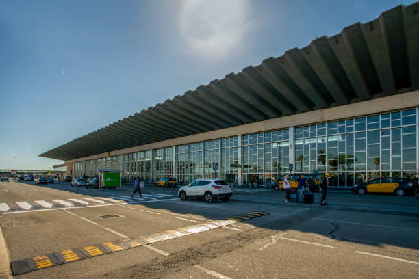 08-28-2022  Barcelona   Spain  Airport  Josep Tarradellas Barcelona-El Prat People and taxi cars - amazing sunny summer day !