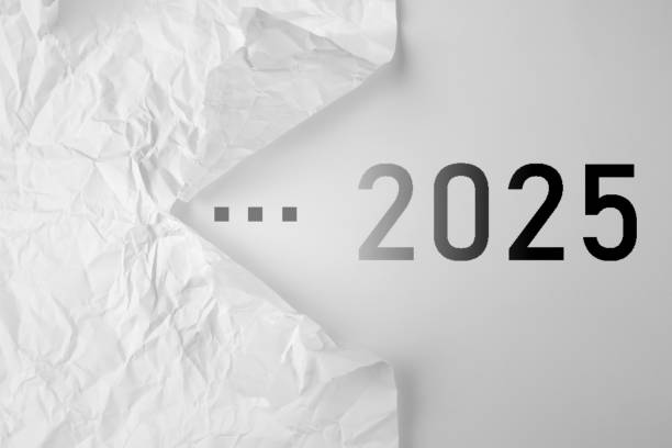 istock 2025 year on white textured background. New year, calendar, plans, goals. New beginning. Copy space. 2192308401