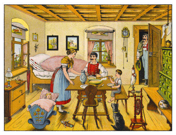 Family eating at rural house 1874 illustration
High quality scan of antique illustration
Original edition from my own archives
Source : Bilder zum Anschauungs-Unterricht fur die Jugend
Editorial : Verlag von J. F. Schreiber, Esslingen and München
1874
