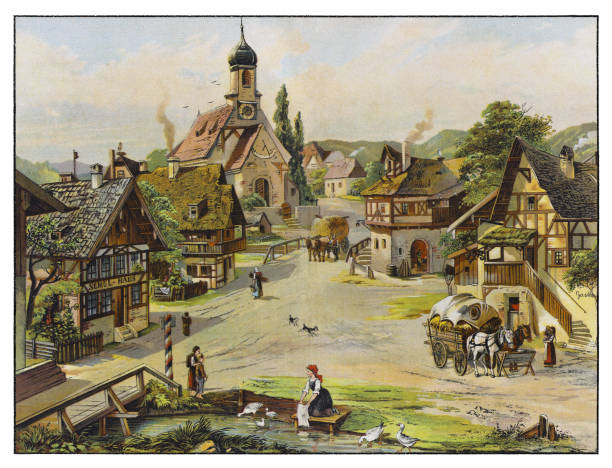 Rural antique vintage village in Germany 1874 illustration
High quality scan of antique illustration
Original edition from my own archives
Source : Bilder zum Anschauungs-Unterricht fur die Jugend
Editorial : Verlag von J. F. Schreiber, Esslingen and München
1874