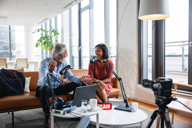 istock Engaging Corporate Podcast with Mature Caucasian Host and Black Guest 2192324626