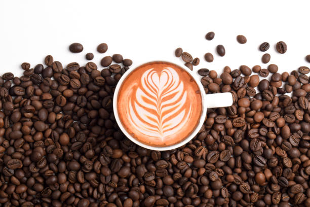 istock Cup of coffee placed on rich coffee beans 2192331697