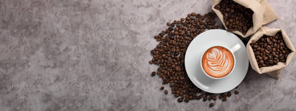 Cup of coffee and coffee beans