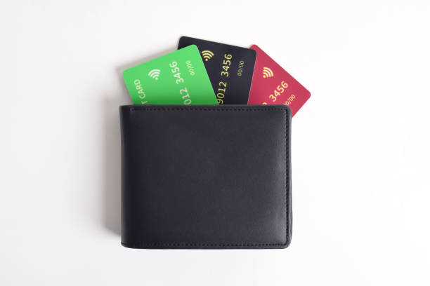 istock Black leather wallet with credit cards 2192336323