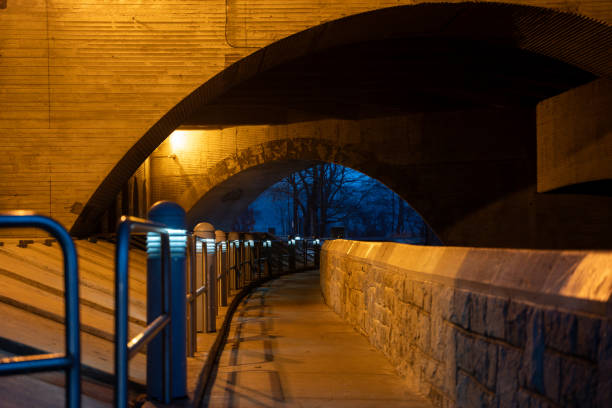 Public street lamps at sunset