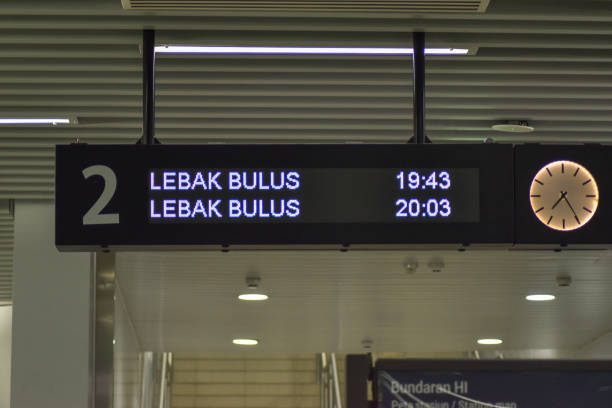 the upcoming MRT schedules which's heading to Lebak Bulus station displays on the platform board, papan petunjuk jadwal kedatangan MRT dengan tujuan stasiun Lebak Bulus