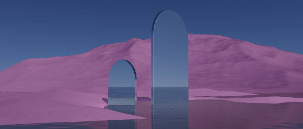 istock A pink mountain with two arches in the water 2192351448