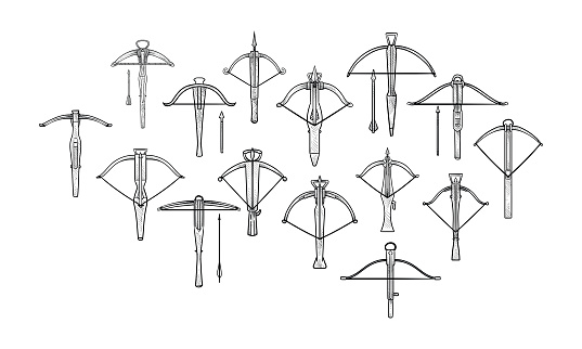 Crossbow Shape Crossbow Handdrawn Collection Stock Illustration - Download Image Now ...