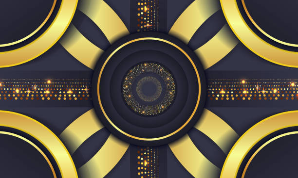 istock Elegant Golden Circle Luxury Background. copy space lighting sparkle glowing dots particle vector. 2192357625