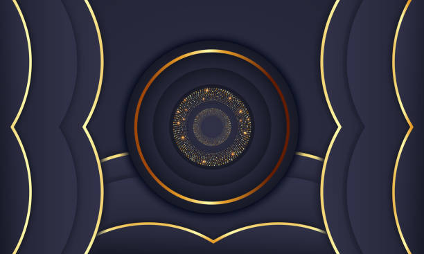 istock Elegant Golden Circle Luxury Background. copy space lighting sparkle glowing dots particle vector. 2192358546