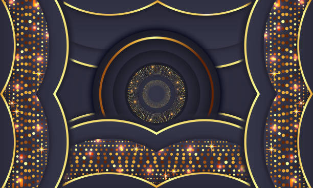 istock Elegant Golden Circle Luxury Background. copy space lighting sparkle glowing dots particle vector. 2192358698