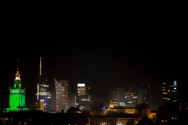 Warsaw, Poland - December 26, 2024: Warsaw city night skyline