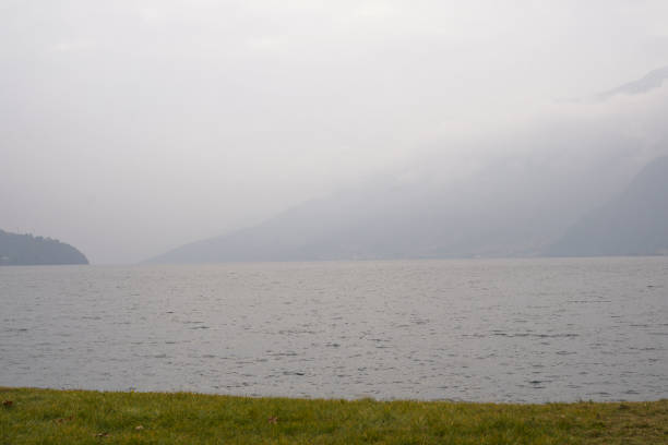 View of Lake Como from the lakefront promenade of Domaso. Italy