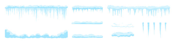 istock Snow cap. Icicle on the roof. Ice frost vector set. Snowfall template. Snowfrift mock up. Snowy pile set. 2192363099