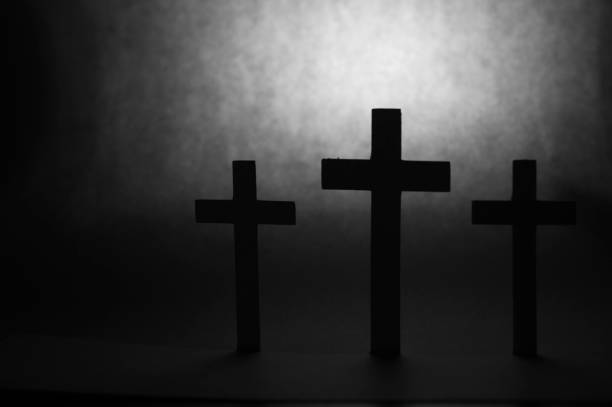 Three Crosses in black and white with monochrome gradient background