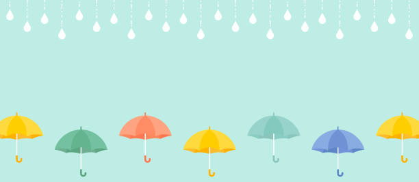 istock Rain and umbrella vector illustration background material rainy season parasol copy space frame light blue colorful June 2192366479