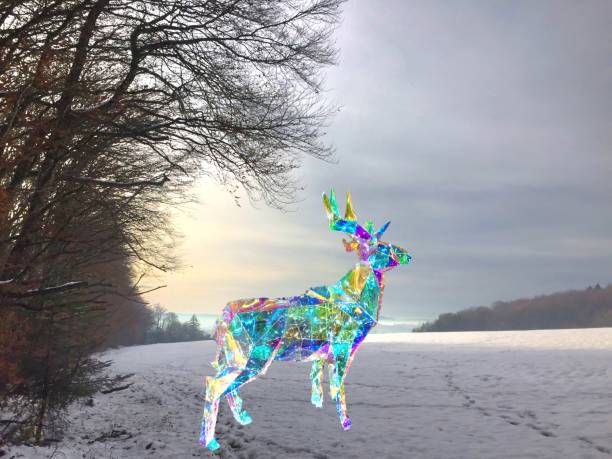 Abstract creation in a landscape in the free county area covered with a snowpack and inserted a deer into leds