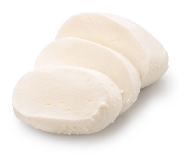 istock Slices of mozzarella cheese ball on white background. File contains clipping path. 2192371944