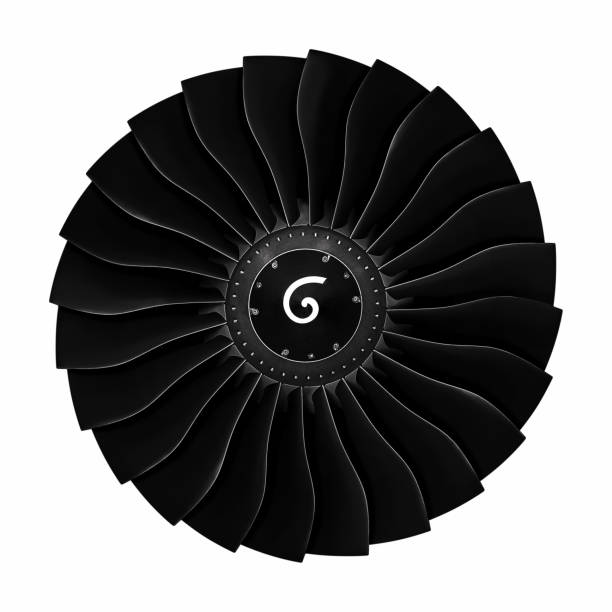 Close-up view highlights intricate turbine blades in a jet engine, emphasizing precision engineering and the technology behind aerospace mechanics.