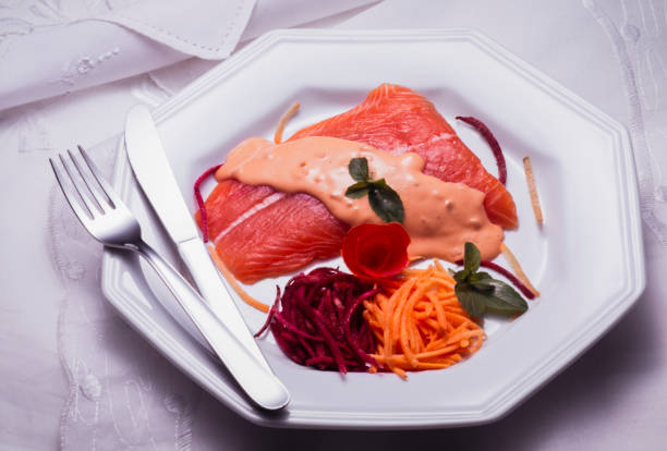 salmon steak on the plate