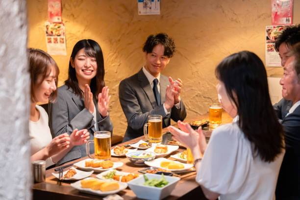 Tokyo, Japan - November 14, 2024.Restaurants and bars in Tokyo at night on a food street in Japan.