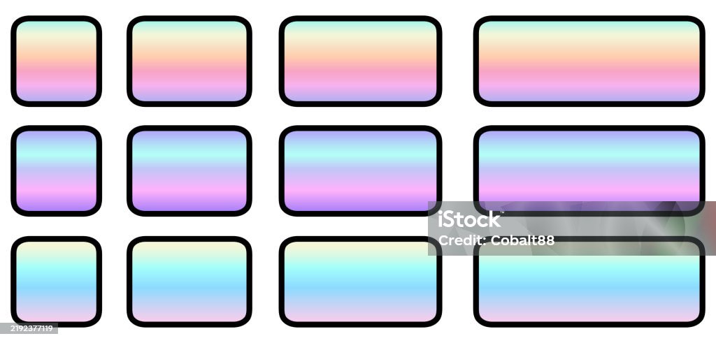 Buttons With Rainbow Iridescent Gradient Square And Rectangular Shapes ...
